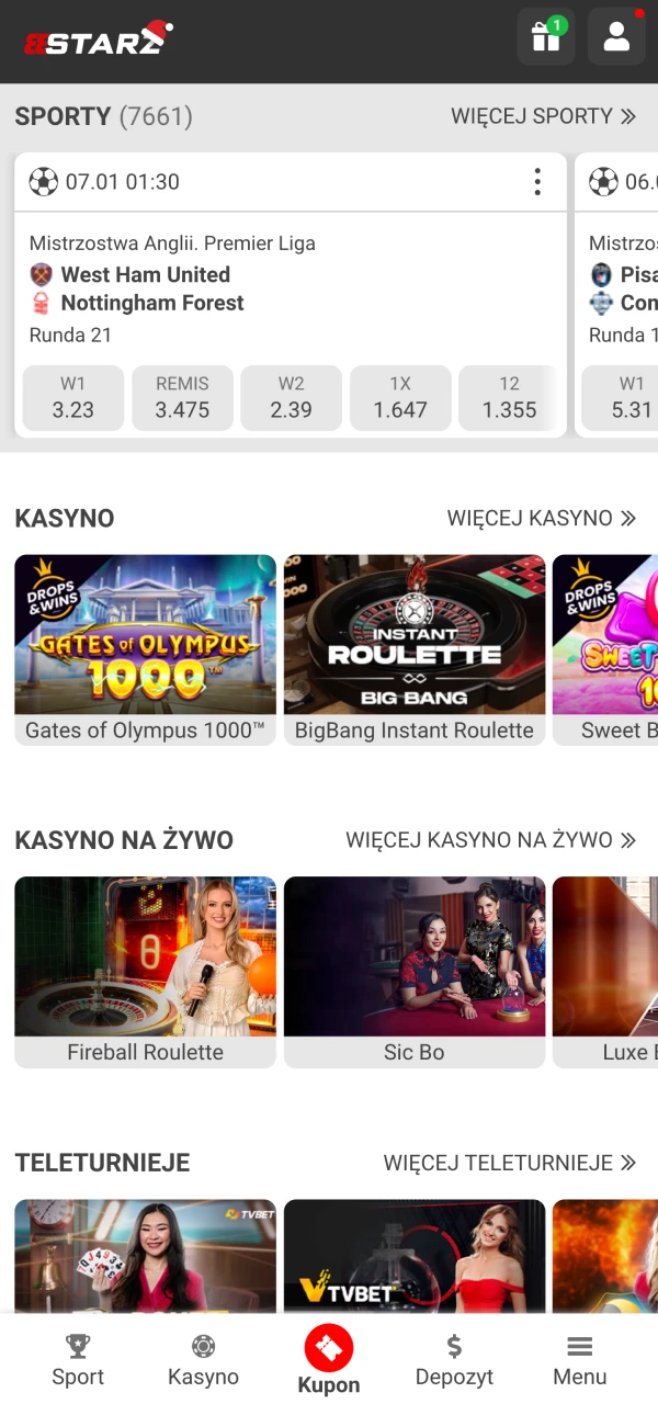 Zacznij od strony głównej oficjalnej aplikacji 888Starz.
