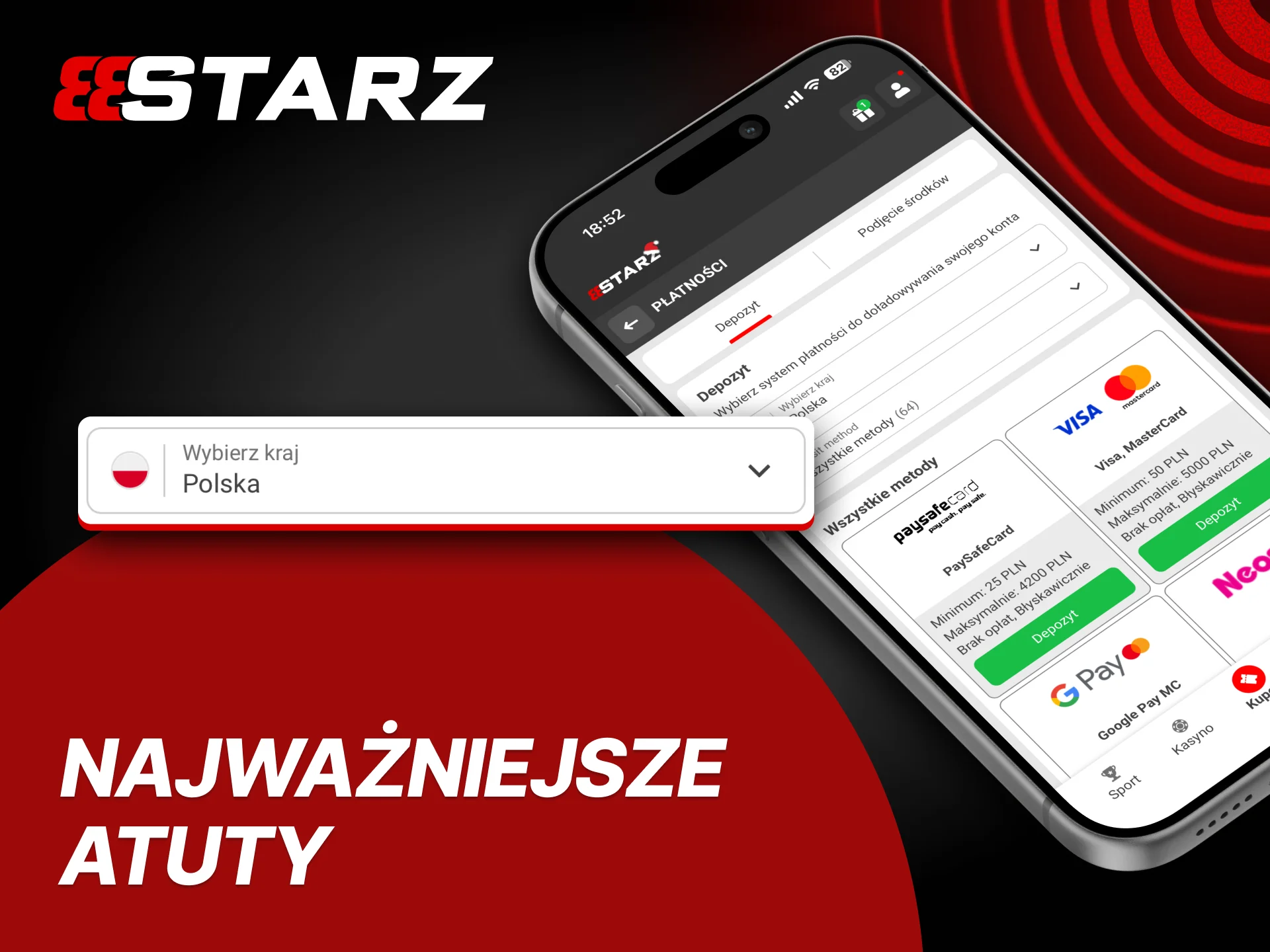 Pobierz aplikację 888Starz, aby uzyskać korzyści i bonusy.