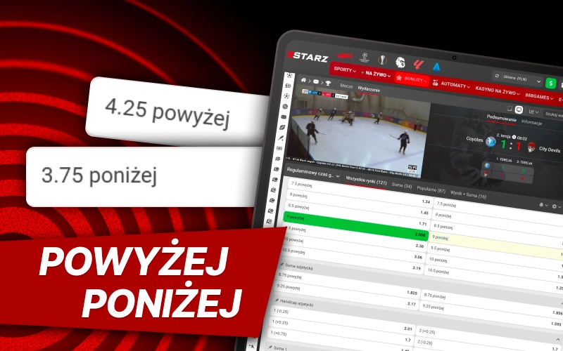 Obstawiaj Powyżej lub Poniżej na 888Starz wybierając linię punktów dopasowaną do meczu.
