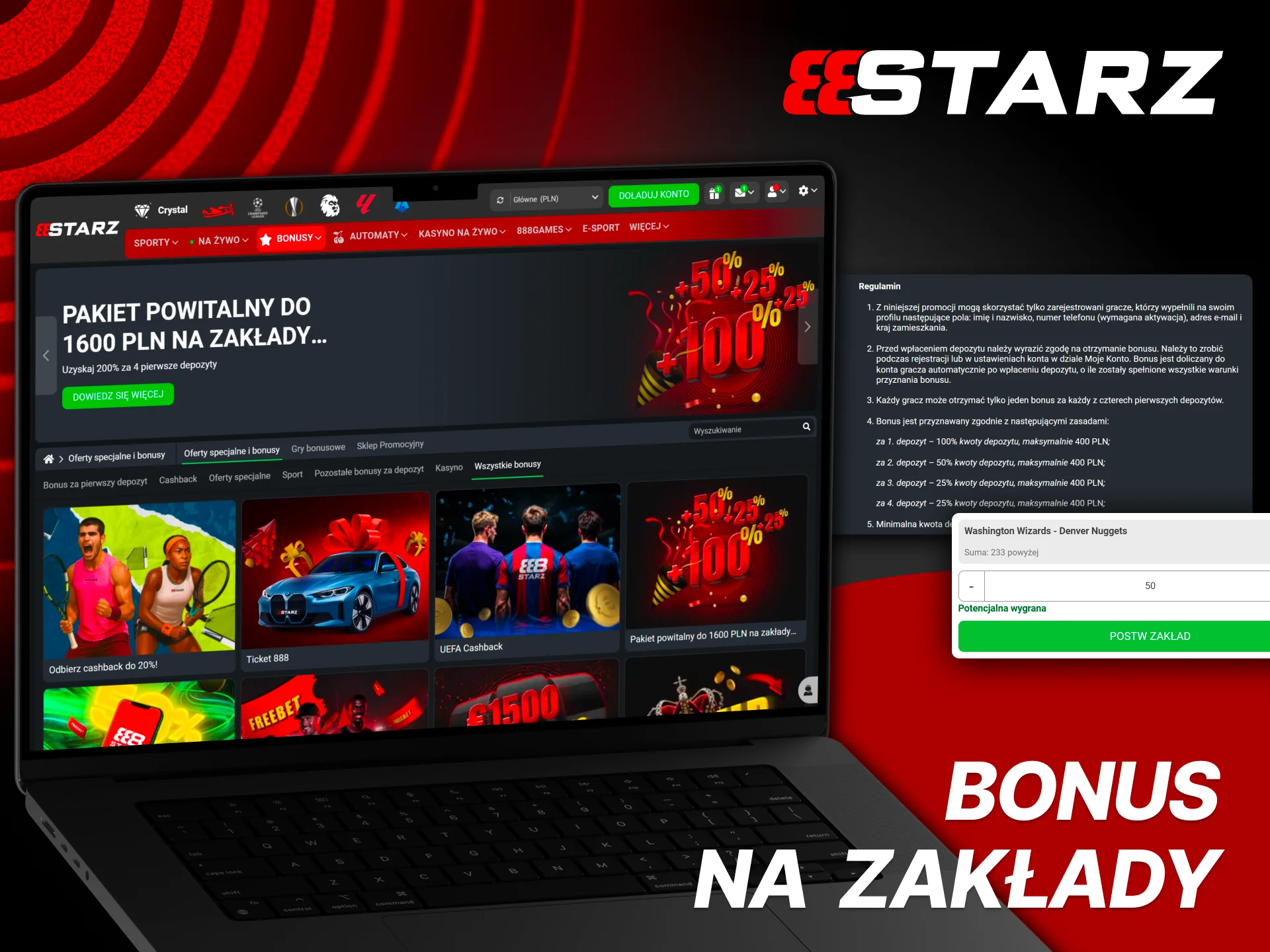 Skorzystaj z bonusu na zakłady koszykarskie w 888Starz i zwiększ stawkę już od pierwszej wpłaty.