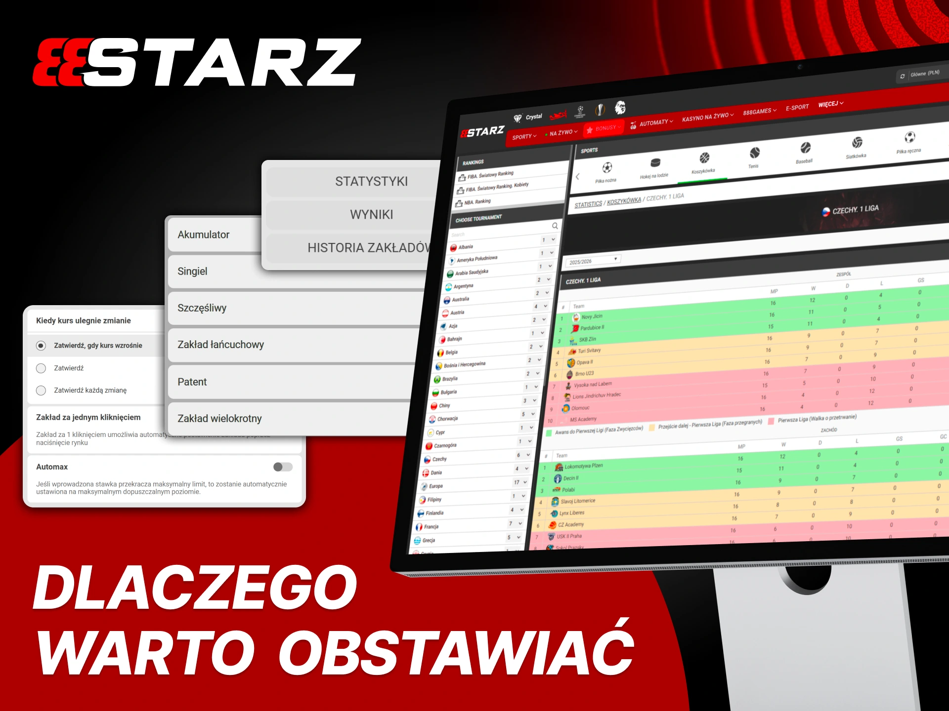 Obstawiaj koszykówkę na 888Starz łatwo dzięki filtrom lig i przejrzystej ofercie spotkań.