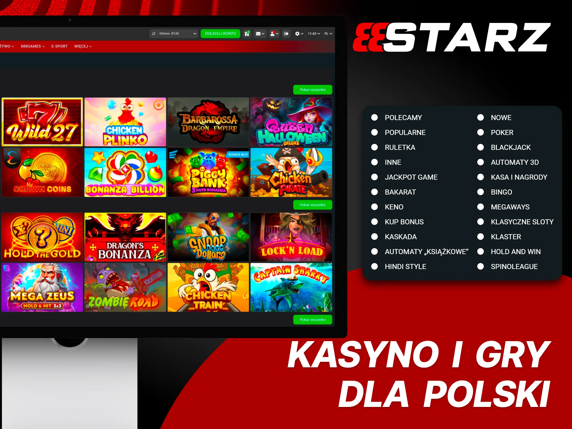 Odkryj bogate kasyno online na 888Starz z automatami, stołami i grami na żywo.