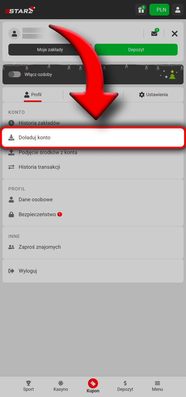 Wejdź do kasy i rozpocznij wpłatę w 888Starz.