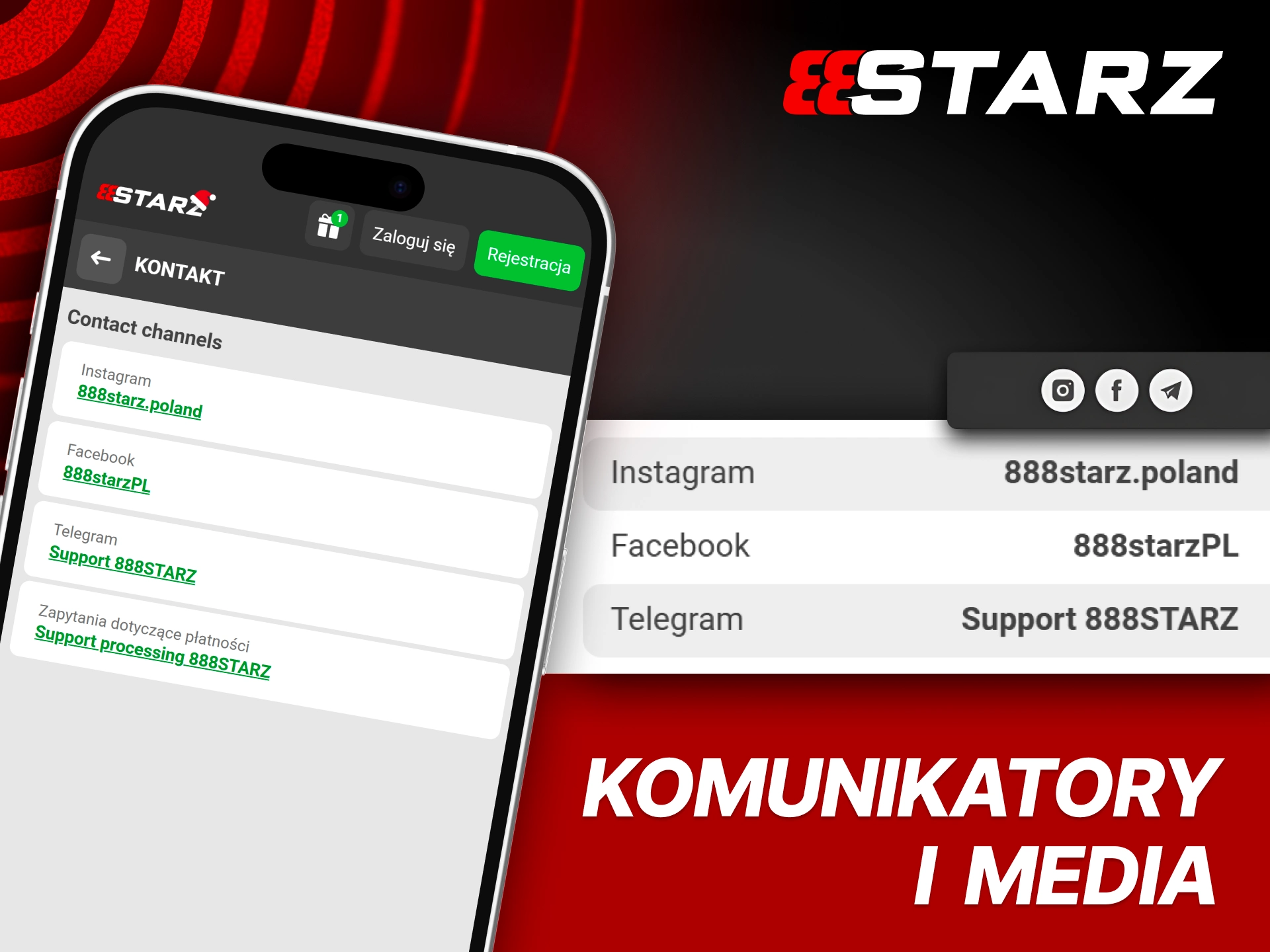 Skontaktuj się z 888Starz przez komunikatory i media społecznościowe aby uzyskać szybką odpowiedź.
