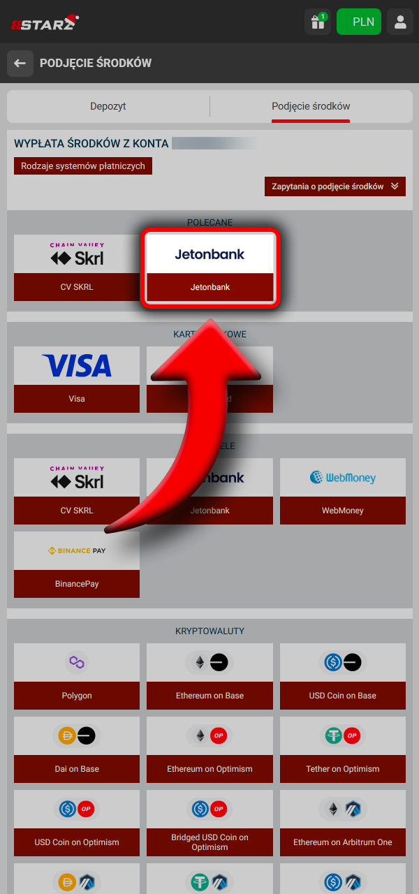 Wpisz kwotę i przejdź do realizacji wypłaty w 888Starz.
